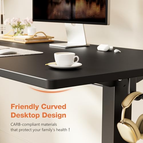 Sweetcrispy Electric Adjustable Height Standing Desk - 63 x 24 inch Sit to Stand Up Desk with Splice Board, Rising Home Office Computer Table with 2 Hook and Wire Hole for Work Sweetcrispy