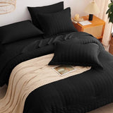 CozyLux Queen Comforter Set Black Seersucker 7 Pieces Bed in a Bag Queen Comforter Set with Sheets, Luxury Soft Bedding Set with Down Alternative Comforter, Sheets, Pillowcases & Shams for All Seasons CozyLux