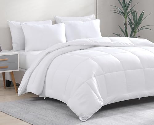 Casa Platino Quilted Bedding Comforter Twin Size - Duvet Insert with 8 Tabs - Super Soft, Comfy & Cozy All Season Twin Size Comforter - Down Alternative Bed Comforters - 66"x88", White Comforters Casa Platino