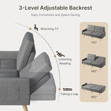 Gizoon Futon Sofa Bed, 70.9" Futon Couch with Adjustable Backrest, Removable Armrest for Extended Length, Mid Century Modern Loveseat for Living Room, 6 Wood Legs, 2 Metal Support Rods, Dark Grey Gizoon