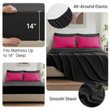 Anluoer King Comforter Set,Hot Pink&Black Bed in a Bag 7 Piece,Lightweight Bedding Set with Soft Down Alternative Fill,Bed Set Includes Comforter, Fitted Sheet, Flat Sheet,Pillowcases and Shams Anluoer