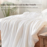 Globon Cooling Comforter Oversized King,Lightweight Summer Comforter for Hot Sleepers,Ultra Soft Bamboo Viscose Fabric, Breathable & Moisture Wicking,Soy Fiber Blend Fill, White Globon