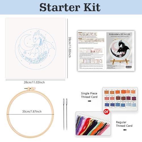 JOZYSH Black Dragon Handmade DIY Embroidery kit,Suitable for Adult Beginners,Includes Embroidery Cloth, Instructions, Embroidery Frame and Needle and Thread, Suitable for Holiday Gifts (Dragon)
