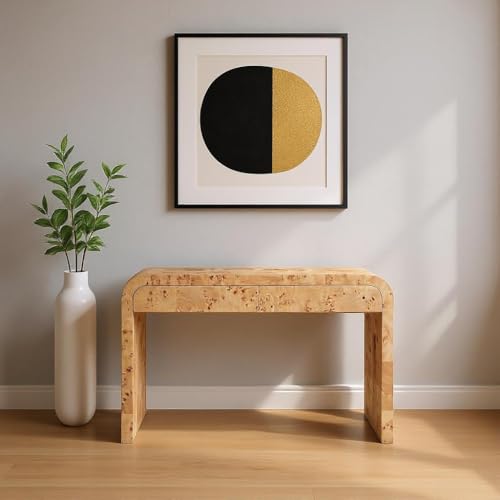 Meridian Furniture 269-S Cresthill Collection Mid-Century Modern Console Table with Ash Burl Wood, Natural Ash Finish, Curved Art Deco Design, 54" W x 14" D x 30" H, Natural Meridian Furniture