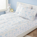 Bildenly Bow Zipper Bedding Twin for Girls, Bed in a Bag, Comforter Set White - Light Blue Bow Quilt with All-in-One Zipper Design, Cute Bow Quilt Set for Girls & Boys Bildenly