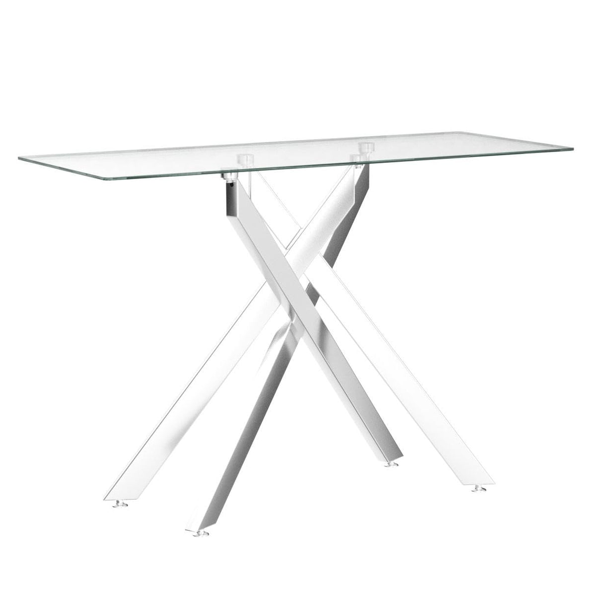 Modern Style Console Table Narrow Sofa Table with Tempered Glass Top and Metal Tubular Legs, 45" Lx18 Wx30 H, Silver Edwin's Choice