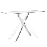 Modern Style Console Table Narrow Sofa Table with Tempered Glass Top and Metal Tubular Legs, 45" Lx18 Wx30 H, Silver Edwin's Choice
