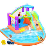 Easyair Inflatable Bounce House Water Slide for Kids, Rainbow Cloud Splash Pool, Indoor Or Outdoor Bouncy Castle, Climbing Wall, 2 Basketball Hoops, Jumper Included 470W Blower Easyair