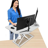Aconcept 32 inch White Corner Height Adjustable Standing Desk Converter, One-Click Sit to Stand up Desk Riser, Pre-Assembled Dual Monitor and Laptop Workstation Aconcept