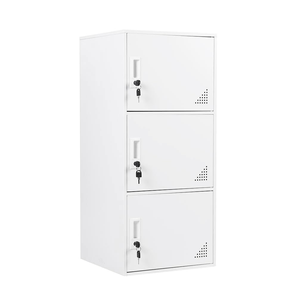 iCHENGGD 3 Door Metal Locker Steel Storage Cabinet, Office Storage Lockers for Employees, Vertical Metal Cabinets for Home,Office,School,Room Storage Organizer (White) iCHENGGD