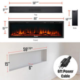 Westinghouse 60 Inch Electric Fireplace Heater, Compatible with Alexa & Google Home, Wall Mount or in-Wall Recessed Fireplace Insert, 24 Hour Timer, Color Changing Flames, 750W/1500W Indoor Heater Westinghouse