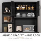 DWVO Kitchen Pantry Storage Cabinet, 64" H Kitchen Hutch Cabinet with Power Outlet, Sliding Racks with Door, Drawers with Doors and 3-Tier External Shelves for Living Room, Dining Area (Black) DWVO