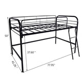 Majnesvon Metal Low Loft Bed Twin Size with Sturdy Steel Frame, Twin Loft Bed Frame with Ladder and Safety Guardrails, Storage Space Under The Bed for Kids, Toddlers, Teens (Black) Majnesvon