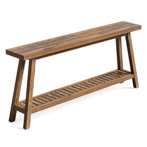 LITTLE TREE 70.9-Inch Extra Long Console Table for Entryway, 2-Tier Narrow Wooden Sofa Table Behind Couch, Large Sofa Tables for Living Room, Farmhouse Foyer Hallway Entry Table, Rustic Brown LITTLE TREE