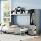 Merax Full Size Murphy Bed, Wall with Closet and Drawers, Storage Space Saving Muti-Functional Beds Frame for Home Office Guest Room, Gray Merax