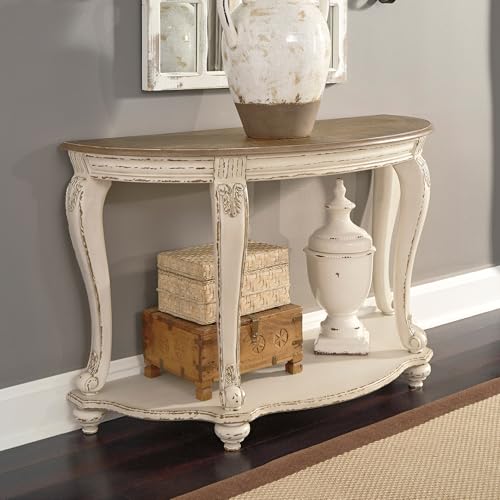 Signature Design by Ashley Realyn French Country Semi-Circle Console Table, White & Brown Signature Design by Ashley