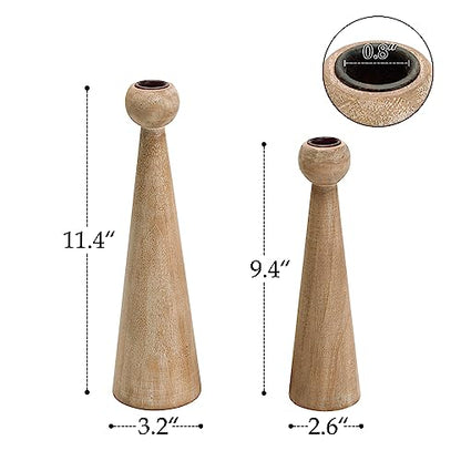 NIKKY HOME Wood Taper Candle Holders Set of 2, Farmhouse Tall Candle Stand Decorative Candlestick for Wedding Party Mantle Fireplace Dining Room Table Centerpieces Decor - WoodArtSupply