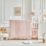 3 Pieces Tufted Stripes Crib Bedding Set with Ruffle Fringe, Pink Ruffled Comforter with Fitted Sheet and Bed Skirt , Soft and Embroidery Shabby Chic Boho Bohemian Jacquard Design for Baby Girls Boys Flysheep
