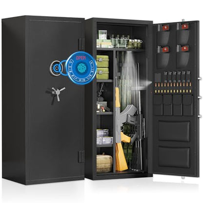 15-20 Gun Safe, Large Fingerprint Gun Safe for Rifles and Pistols, Unassembled Gun Cabinet with Adjustable Shelf & Gun Rack, Gun Safe for Home and Shotgun, Gun Cabinet with Mute Function & Dual Alarm