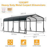GarveeLife 12x20 ft Carport, Metal Carport with Galvanized Steel Roof and Reinforced Base, Heavy Duty Garage Car Shelter Shade, Outdoor Car Port Canopy for SUV, Truck, Boats GarveeLife