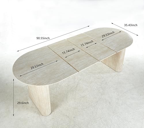 WILLIAMSPACE 90.55" Wood Extendable Dining Table for 6 to 10, Modern Oval Kitchen Table with Wooden Legs, Mid Century Large Dining Room Table, Easy to Assemble (59.15"-74.8"-90.55", Oak) WILLIAMSPACE