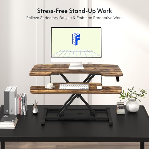 FLXISPOT 36" Standing Desk Converter, Quick Sit Stand up Desktop Riser Height Adjustable Monitor and Laptop Workstation with Keyboard Tray, Rustic Color FLEXISPOT