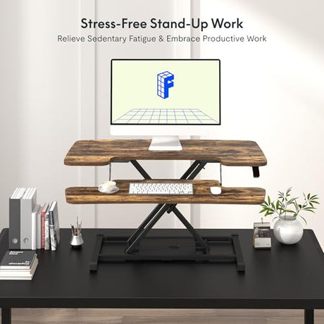 FLXISPOT 36" Standing Desk Converter, Quick Sit Stand up Desktop Riser Height Adjustable Monitor and Laptop Workstation with Keyboard Tray, Rustic Color FLEXISPOT