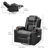 YITAHOME Recliner Chair,PU Rocking Chair for Adults,Swivel Recliner with Cup Holders,Heat and Massage,Single Sofa Seat with Side Pockets for Living Room/Bedroom,Black YITAHOME