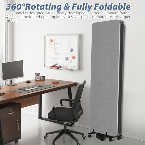 Acoustic Room Divider Privacy Panel with Wheels, 4 Panel Soundproof Room Divider (Aluminum Frame) for Room Partition, Folding Room Dividers Separation Office Cubicle Wall Sound Proof Partition Divider HOMSCREENER