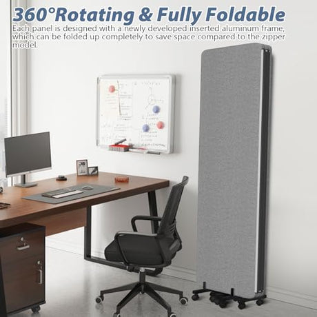 Acoustic Room Divider Privacy Panel with Wheels, 4 Panel Soundproof Room Divider (Aluminum Frame) for Room Partition, Folding Room Dividers Separation Office Cubicle Wall Sound Proof Partition Divider HOMSCREENER