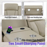 Nervlox Power Reclining Sectional Sofa, L-Shaped Living Room Furniture Set, Light Brown Leather Recliner Sofa, Reclining Sectional Couch with LED/Storage Console/Cup Holder/USB/Type C for Office/Home