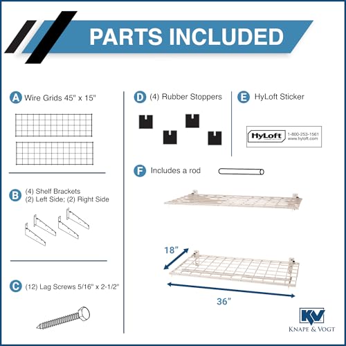 Hyloft 777 2-Pack Heavy Duty Steel Wall Garage Shelving, 36-Inch X 18-Inch Adjustable Wall Shelves for Garage Storage,Includes Hanging Rod, Max Shelf Load 200 Pounds, White Powder Coated Finish