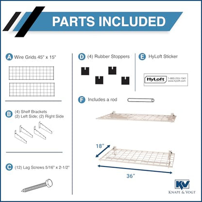 Hyloft 777 2-Pack Heavy Duty Steel Wall Garage Shelving, 36-Inch X 18-Inch Adjustable Wall Shelves for Garage Storage,Includes Hanging Rod, Max Shelf Load 200 Pounds, White Powder Coated Finish