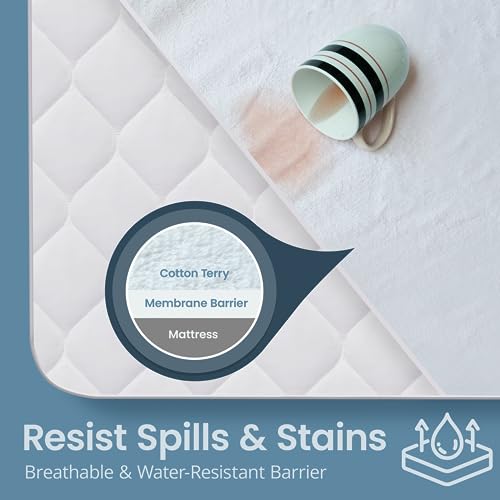SafeRest Waterproof Queen Size Mattress Protector - Fitted with Stretchable Pockets - Machine Washable Cotton Blend Mattress Cover for Bed SafeRest