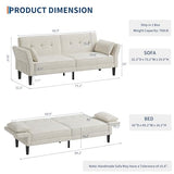 IDEALHOUSE 89" Futon Sofa Bed, Modern Chenille Sleeper Couch with Adjustable Backrest & Armrest, Convertible Futon Couch for Living Room Bedroom Apartments, Beige IDEALHOUSE