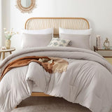ROSGONIA Queen Comforter Set Linen Grey, 3pcs Queen Size Comforter(1 Boho Gray Comforter & 2 Pillowcases) All Season Lightweight Bedding Blanket Quilt ROSGONIA