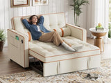Marsail 3-in-1 Convertible Futon Sleeper Sofa Bed, Pull Out Couch with Adjustable Backrest, USB Charging & Side Pockets, Velvet Fabric Sofa Loveseat for Living Room, Apartment, Ivory White Marsail