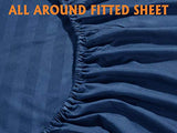 Elegant Comfort Best, Softest, Coziest 6-Piece Sheet Sets! - 1500 Premier Hotel Quality Luxurious Wrinkle Resistant 6-Piece Damask Stripe Bed Sheet Set, Queen Navy Blue Elegant Comfort