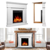 44" Corner Electric Fireplace with Mantel Package Freestanding Fireplace Heater Corner Firebox with Log & Remote Control,750-1500W,White Xbeauty