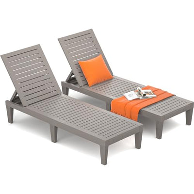 Hoiplu Outdoor Lounge Chairs Set of 2 for Poolside Patio, Weather-Resistant Pool Chaise Lounge with Adjustable Backrest, Resin Tanning Chair Sun Lounger for Outside Deck, Beach, Sunbathing, Taupe