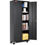 VEVOR Metal Storage Cabinet with Wheels, 75" Locking Cabinet with 2 Magnetic Doors and 4 Adjustable Shelves, 200 lbs Capacity per Shelf, Metal Cabinet with 3 Keys for Office, Garage, Home, Black VEVOR
