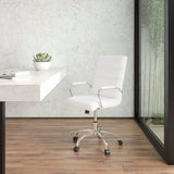 Flash Furniture Whitney Mid-Back Swivel LeatherSoft Desk Chair with Padded Seat and Armrests, Adjustable Height Padded Office Chair, White/Chrome Flash Furniture