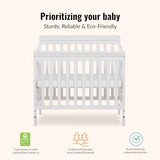 Dream On Me Aden 4-in-1 Convertible Mini Baby Crib, GREENGUARD Gold & BSA Certified, Sustainable Pinewood, Non-Toxic Finish, 3 Mattress Heights, Converts to Mini Day & Twin-Size Bed - White