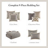 Madison Park Signature Cozy Comforter Set - All Season Bedding Combo Filled Insert and Removable Duvet Cover, Shams, Decorative Pillows, King (110 in x 96 in), Geometric Grey 10 Piece Madison Park