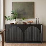 WIN2WIN 65" Fluted Sideboard Buffet Cabinet with Storage, Modern Credenza with Double-Layered Arch Doors, Wood TV Media Console Table Accent Cabinet for Living Room Dining Room Hallway Entryway, Black win2win