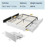 Allewie Full Size Bed Frame with 4 Oversized Storage Drawers, Soft Teddy Fabric, Boucle Upholstered Platform Bed, Wooden Slats Support, Noise-Free, No Box Spring Needed, Easy Assembly, White Allewie