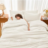 MUXHOMO 7 Pieces Full Comforter Set, Soft Bed in a Bag Full Size, All Season Bedding Set with Comforter, Flat Sheet, Fitted Sheet, Pillowcases & Shams, Ivory MUXHOMO
