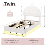 Decofy Cookie Twin Upholstered Bed Frame with LED Lights, Floating Bed Frames with Adjustable Headboard and Raised Footboard for Princess/Prince Bedroom, Teddy Velvet（White） Decofy