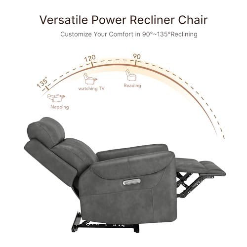 KISLOT Leather Recliner Chair for Adults Wall Hugger RV Recliner with USB Charging Ports Electric Power Reclining Sofa for Living Room Home Theater Seating Bedroom