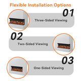 3 Sided Electric Fireplace, 50" Smart WiFi Fire Place Mount/Built-in, 12 Realistic Flame Colors, 5 Color Brightness, 1500W with Timer Remote Control, Log, Crystals JINJUNYE